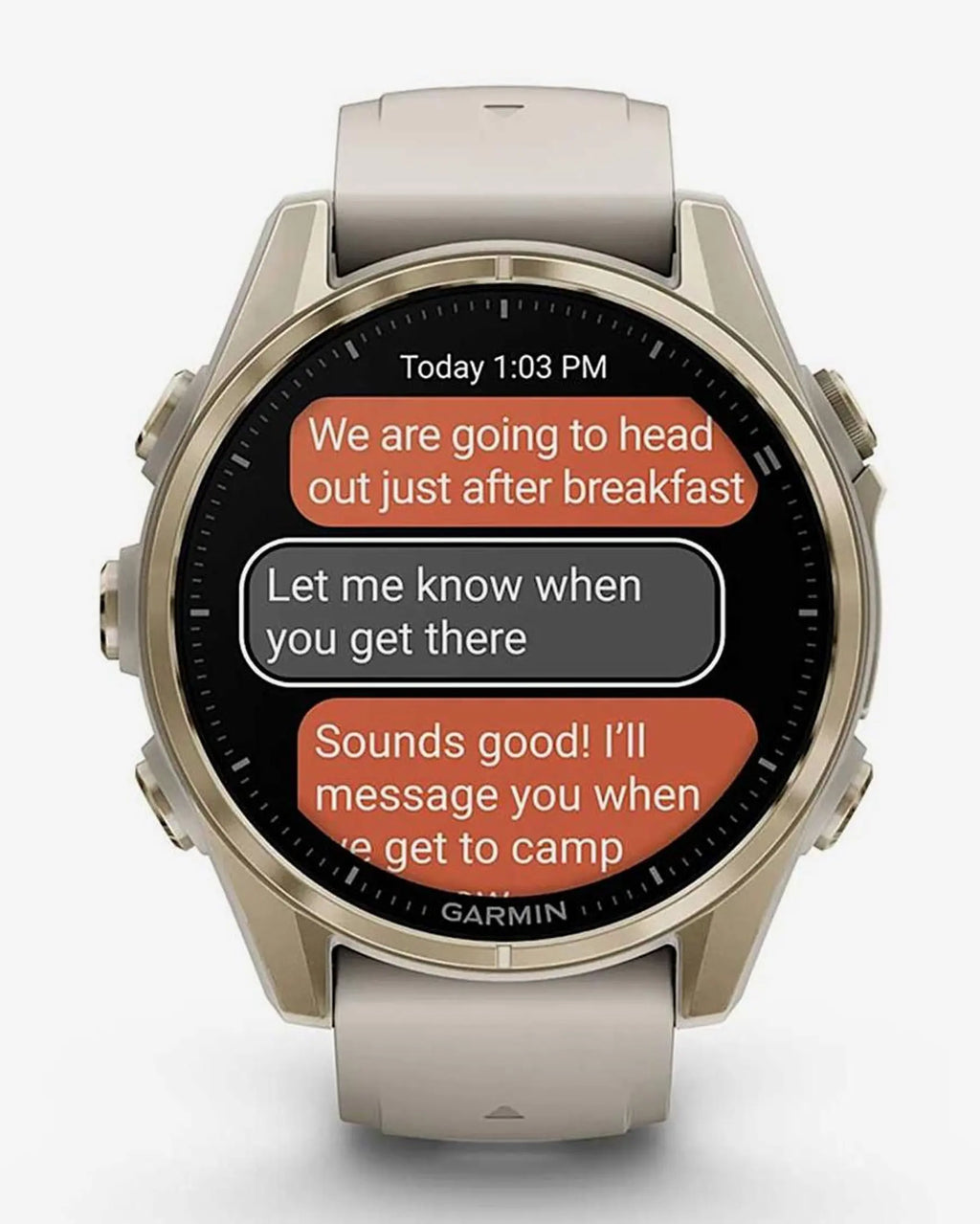 Garmin Fenix 8 AMOLED Zafiro 43 mm dorado correa beige