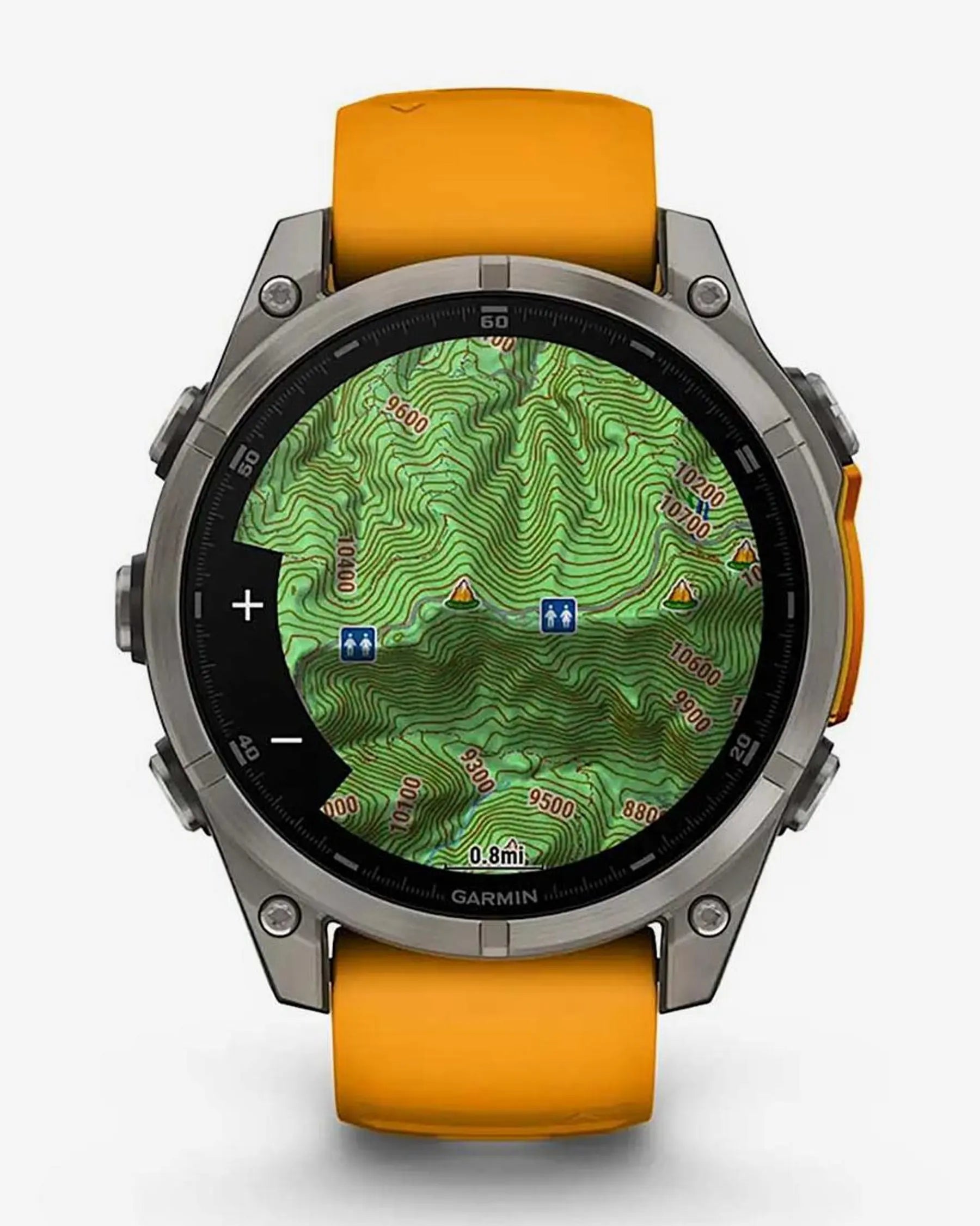 Garmin Fenix 8 AMOLED Zafiro 47 mm Titanio plateado correa naranja