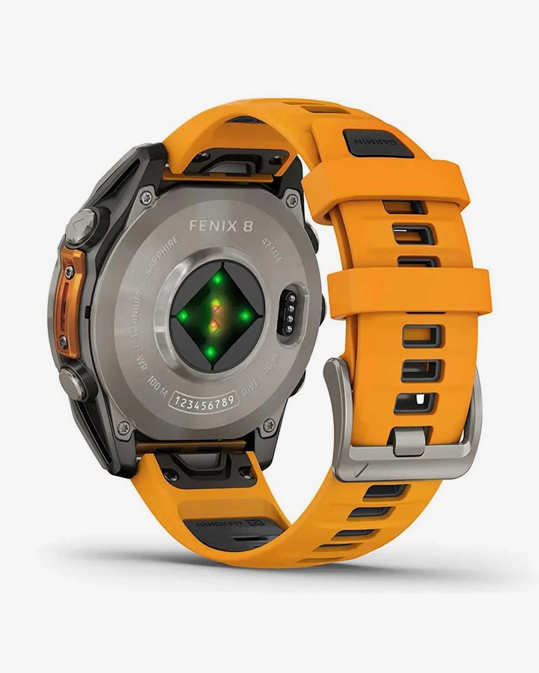 Garmin Fenix 8 AMOLED Zafiro 47 mm Titanio plateado correa naranja