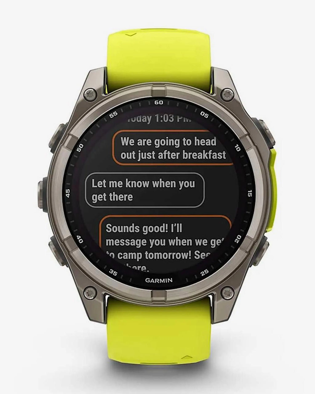 Garmin Fenix 8 Zafiro Solar 47 mm Titanio gris correa amarillo