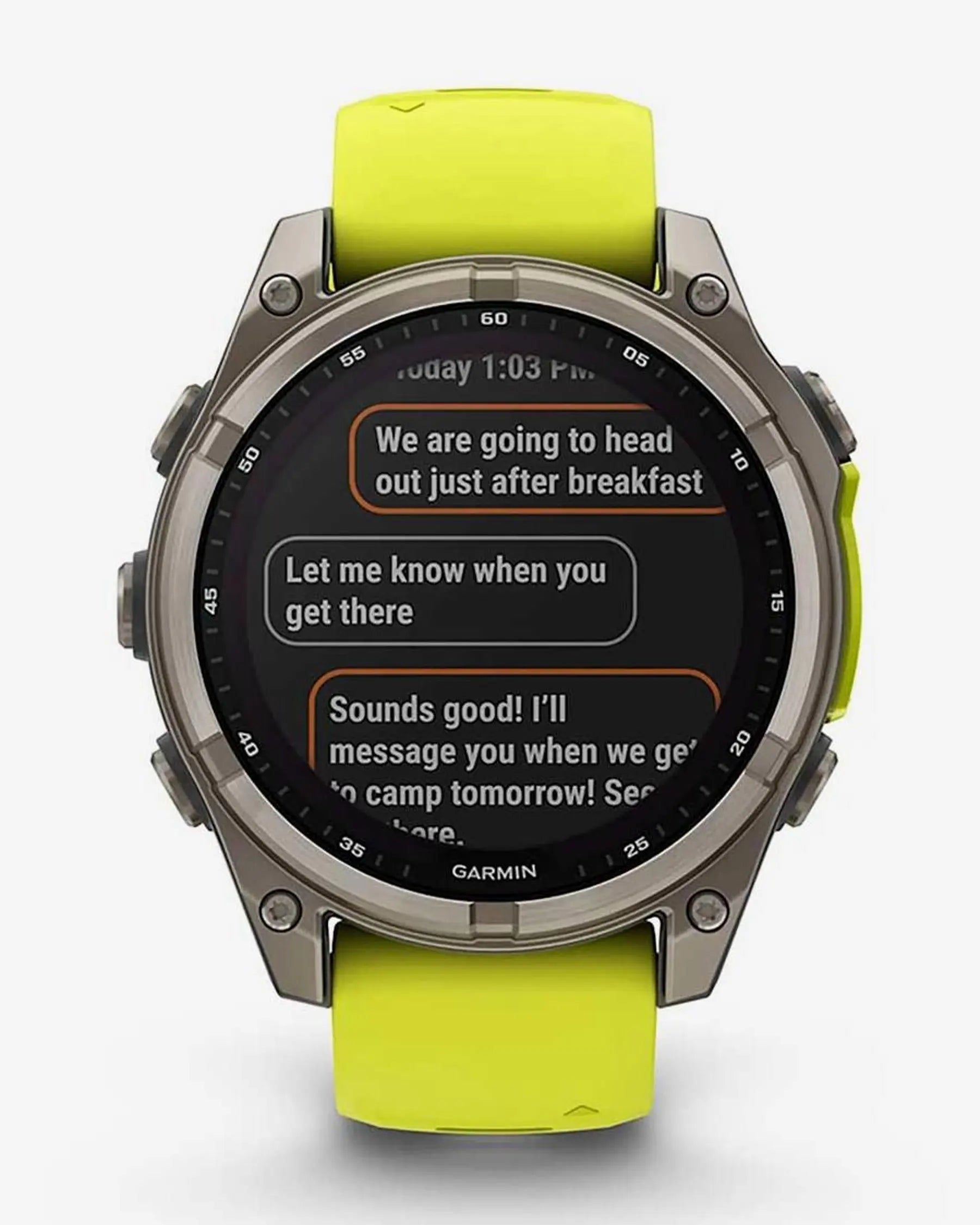 Garmin Fenix 8 Zafiro Solar 47 mm Titanio gris correa amarillo